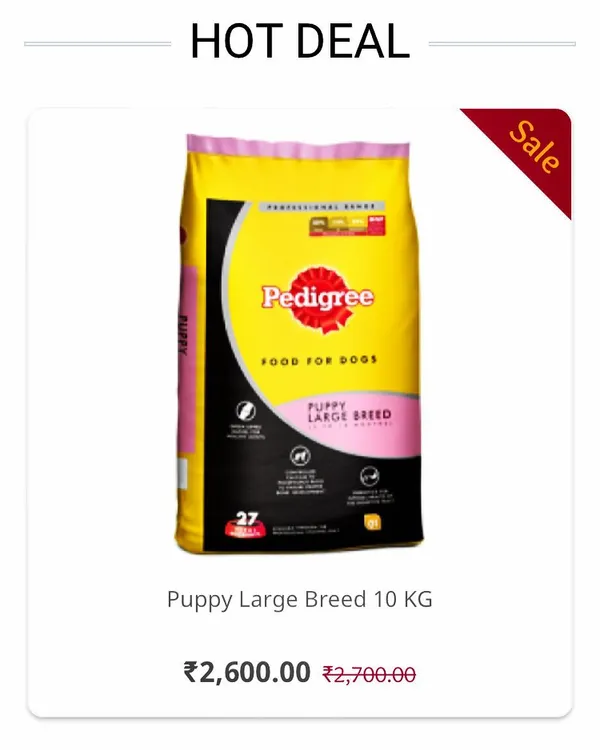 I always try to have great deals available, like this offer on Pedigree Puppy food for large breeds. This formula provides all the essential nutrients your growing puppy needs, and I can deliver it right to your doorstep.