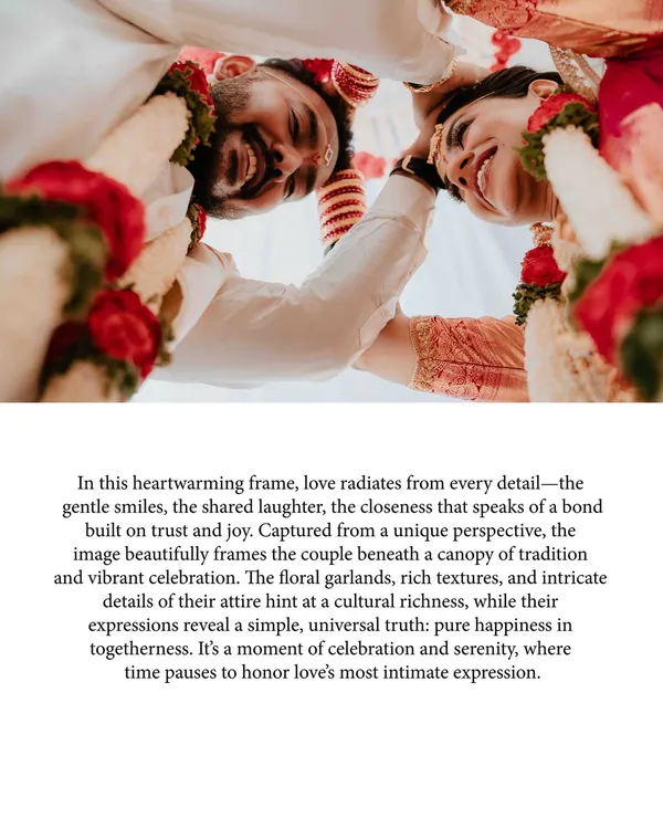 This is what pure happiness looks like. Captured from a unique perspective, this moment of shared laughter between N and S during their wedding ceremony is one of my all-time favorites. It's the unscripted joy that truly tells a couple's story.