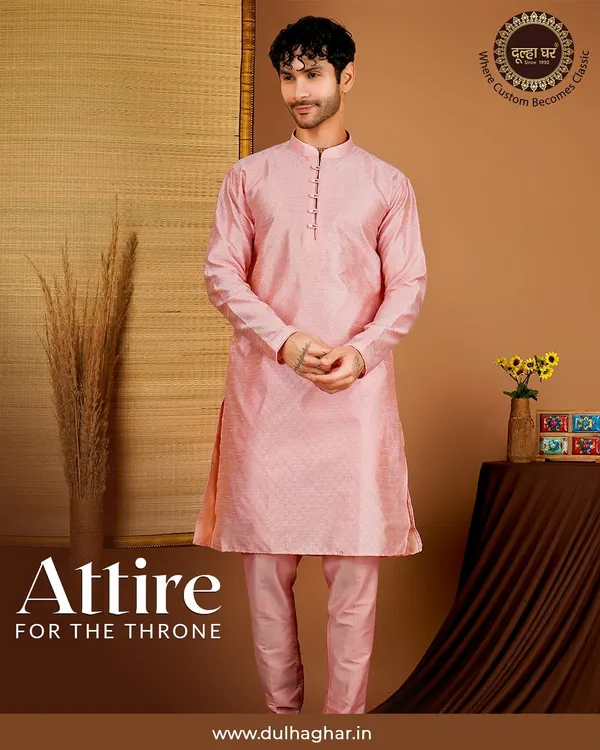 Attire for the throne. A simple yet elegant pink kurta set in rich silk, perfect for making a subtle and royal statement.