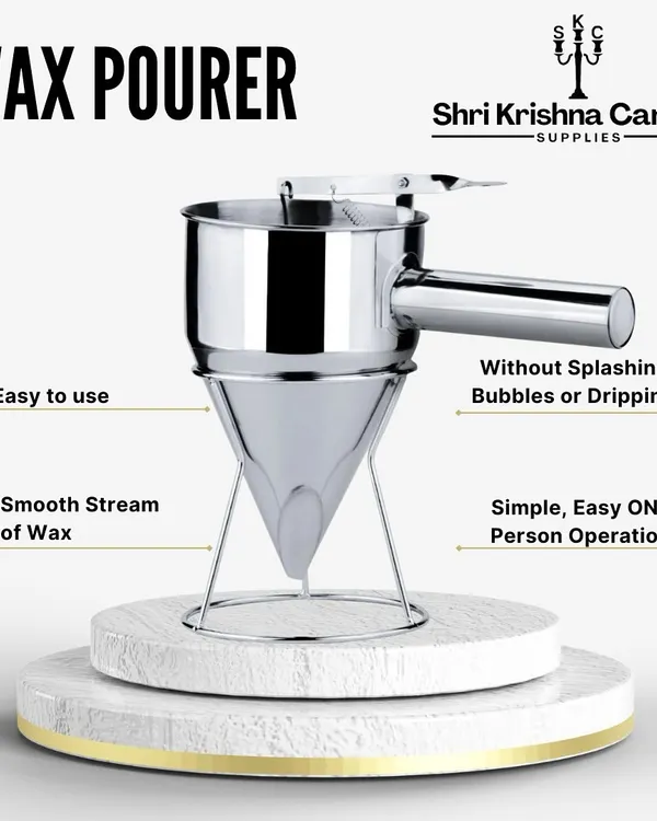 This wax pourer is a tool designed to make your life easier. It allows for a smooth, controlled stream of wax, preventing splashes and drips for a cleaner workspace and a perfect pour every time.