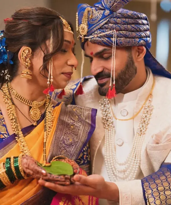A quiet, intimate moment between the bride and groom during their Marathi wedding rituals. We focus on capturing the deep connection amidst the traditional ceremonies.