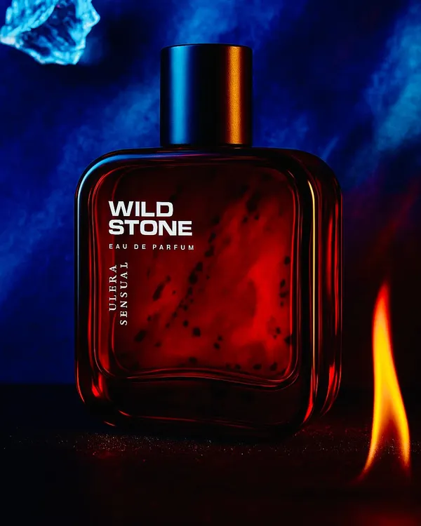 This is the kind of moody, high-contrast product photography I love to create. For this Wild Stone perfume shoot, I used a 'fire and ice' theme with dramatic lighting to highlight the bottle's bold design and create a sense of power and desire.