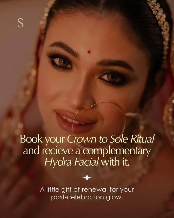 This wedding season, invest in your bridal glow with the Crown to Sole Ritual. As a gift of renewal, you will receive a complimentary HydraFacial for your post-celebration care.