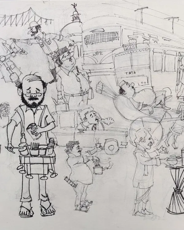 The initial sketch for a live demonstration piece at the "In Art World" exhibition in Kolkata.