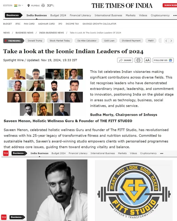 I am honored to be recognized by The Times of India as one of the Iconic Indian Leaders of 2024 for my work as a holistic wellness guru. This feature highlights my 25-year commitment to revolutionizing wellness through transformative fitness and nutrition solutions that address core health issues.