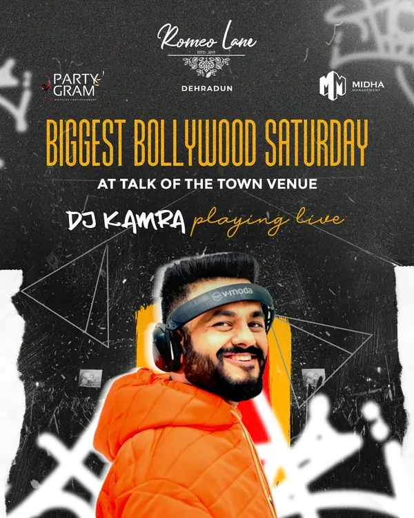 Poster for a 'Biggest Bollywood Saturday' event in Dehradun. I'm always ready to bring the party to new cities.