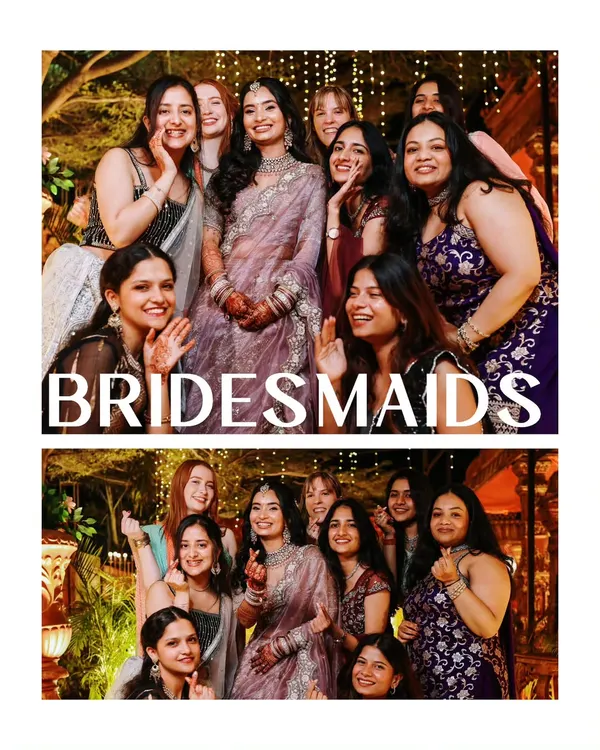 A fun and stylish shot of the bride with her bridesmaids. We love capturing the energy and support of the bride's closest friends.