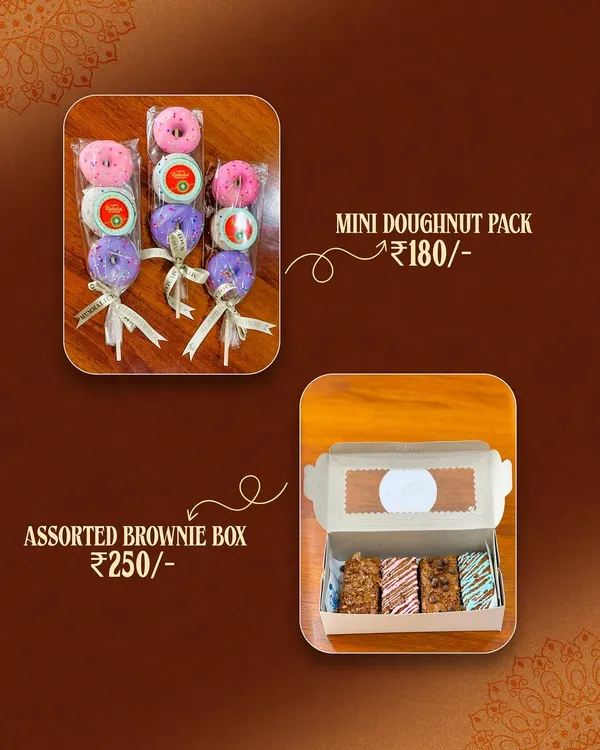 My assorted brownie box is a great way to offer variety. This festive pack for Raksha Bandhan shows how my brownies can be packaged for gifting or sold as a sampler box in your cafe.