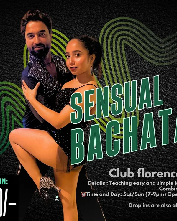 Our Sensual Bachata classes are designed to teach easy to learn combinations for all levels. This poster highlights one of our weekend open level sessions, where drop ins are always welcome.