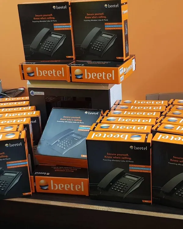 A full set of Beetle landline phones and a Galaxy EPABX panel, ready for a multi line intercom system installation.