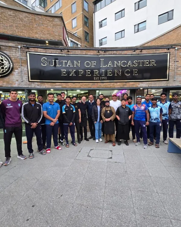 The team being hosted for a meal at the 'Sultan of Lancaster' restaurant. The Munshi family has graciously hosted our academy every year, giving the players a taste of home.