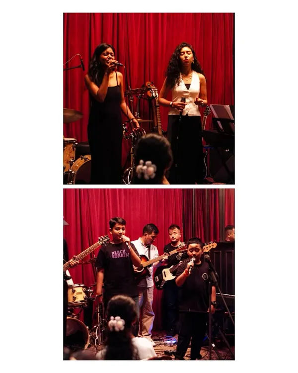 Friendship and harmony go hand in hand. Here are our students performing together at a professional gig, a testament to our collaborative band training.