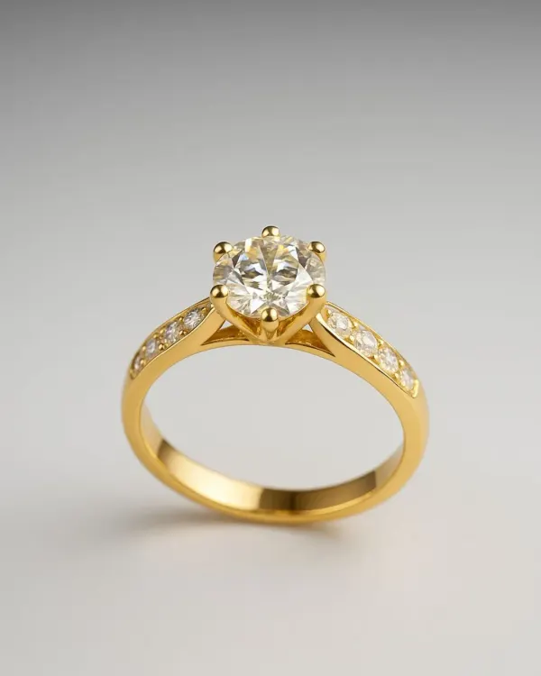 Some moments deserve to be marked with timeless elegance. This classic six-prong solitaire ring is more than just jewellery, it is a promise, a symbol of love, and a treasure for a lifetime. The band is channel-set with smaller diamonds, adding a continuous stream of light.