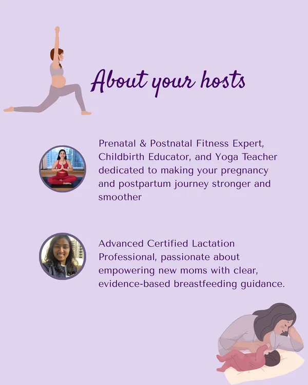 You are invited to a gentle, grounding space made just for you. This graphic announces a free online session with me and a lactation professional to move, learn, and connect.