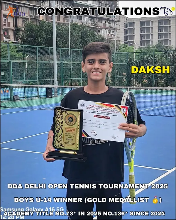 A perfect example of a senior champion: Daksh, the Boys U-14 winner at the DDA Delhi Open. He shows the confidence and composure we instill in our players for high pressure finals.