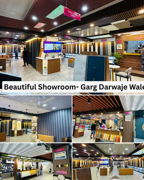 This collage showcases the beautiful and spacious layout of my showroom. You can see the wide aisles, comfortable seating areas, and extensive displays that make choosing your interiors an easy and enjoyable experience.