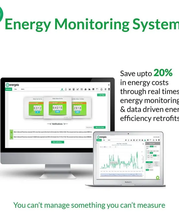 Our Energy Monitoring System provides a clear, real time view of your factory's energy usage. The dashboard, accessible on desktop and laptop, is designed to help you save up to 20 percent in energy costs through data driven retrofits.