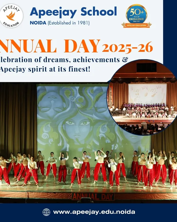 Our Annual Day is a celebration of dreams, achievements, and the Apeejay spirit at its finest. This composite image captures the grandeur of the event, showcasing a powerful dance performance and a harmonious choir, representing the diverse talents of our students.