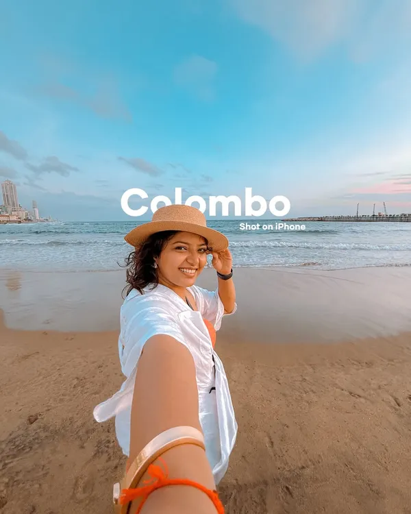 A beach selfie in Colombo, shot on my iPhone. The wide-angle lens is perfect for capturing both myself and the beautiful sunset sky in one frame.