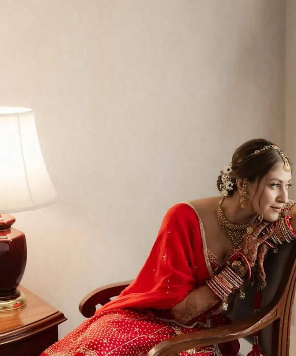 A quiet, contemplative moment before the ceremony. This is where the magic begins. The makeup is a perfect balance of full coverage that feels weightless and soft glam that looks timeless.