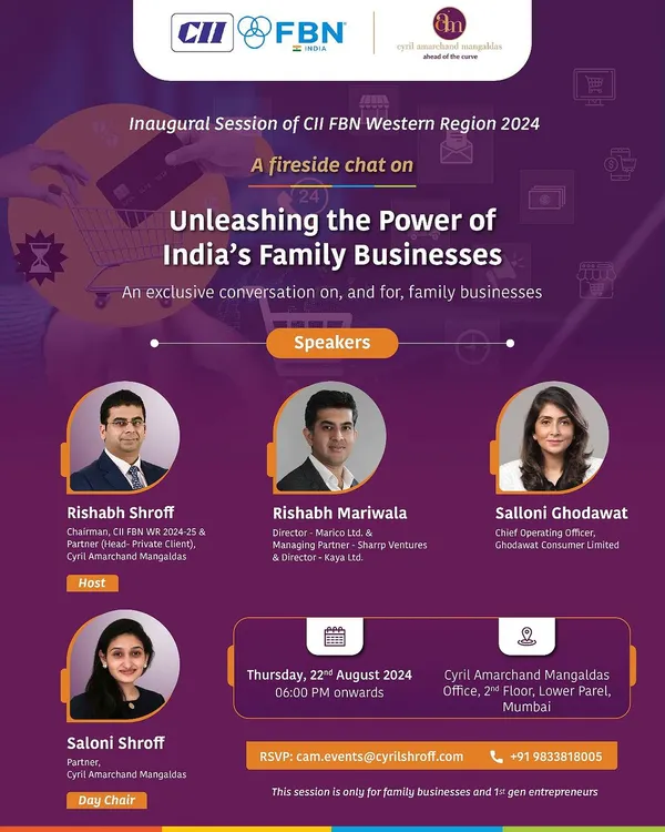 We hosted an exclusive fireside chat on "Unleashing the Power of India's Family Businesses" at our Mumbai office, featuring leaders from Marico and Ghodawat Consumer to discuss lessons for next-generation entrepreneurs.