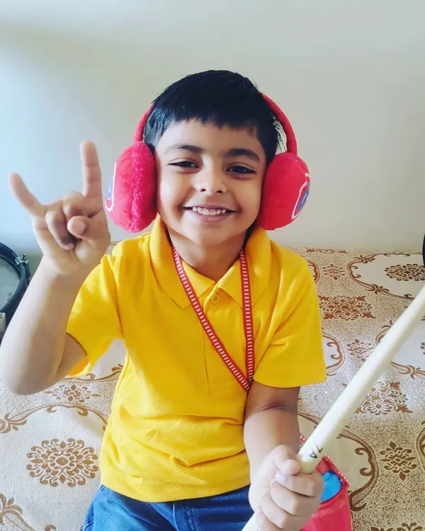 Meet Sambhav, one of our youngest and happiest drummers! We believe that learning music should be full of joy, and Sambhav's smile is proof.