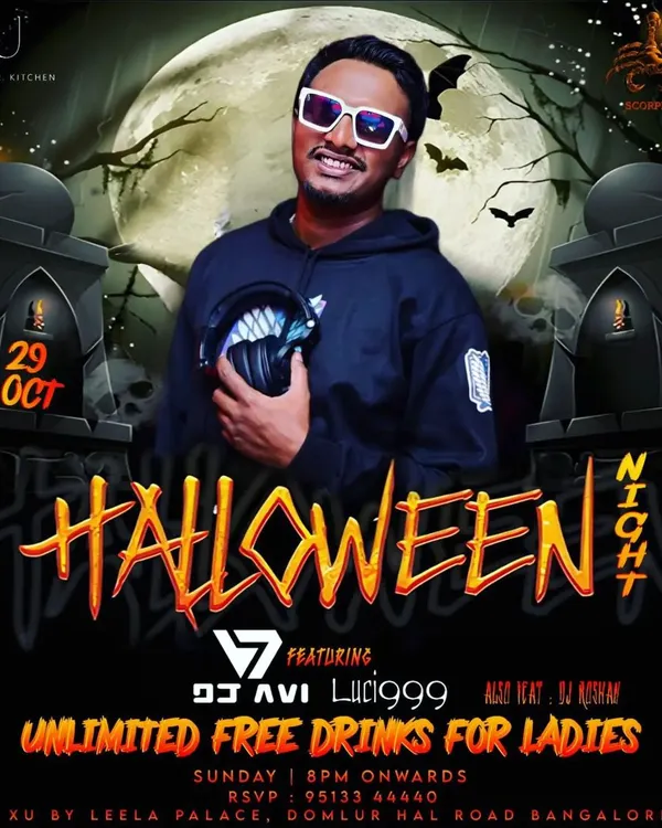 My official poster for a Halloween Night party at XU in Leela Palace, one of Bengaluru's premium venues.