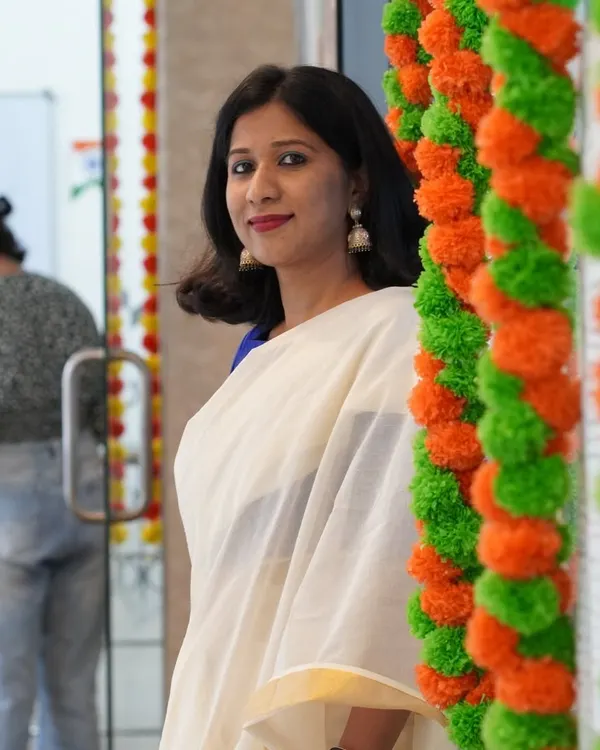 Our founder, Nazia Khanam, dressed in traditional attire during the Onam festival at our academy. We believe in leading the spirit of cultural celebration from the front.