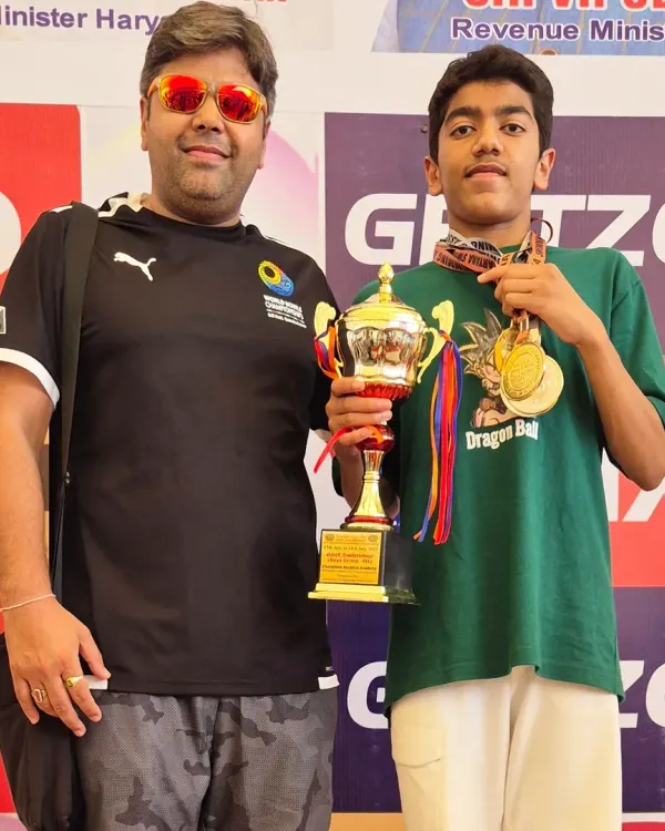 A proud moment with Aarez Asif at the Haryana State Junior Aquatic Championship. His haul of 4 gold and 2 silver medals, along with the Individual Champion trophy, is a direct result of his incredible work ethic.