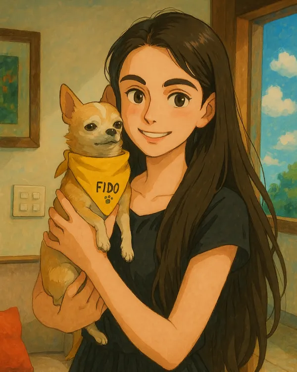 This is an illustration of me with my dear Fido. The Barkery is my way of keeping his and Hugo's legacy alive. Every treat is made with the same love and care I gave them, ensuring dogs everywhere get the healthy snacks they deserve.