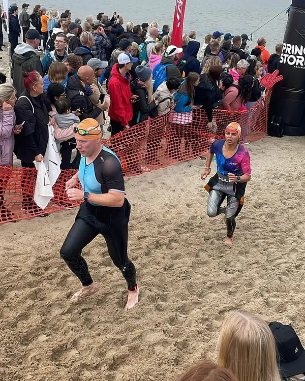 Exiting the water at the Tallinn 70.3. This was my first half iron race in Europe, and the 17 degree water was a shock. But all the work in the pool came together, and for the first time, I was overtaking people on the swim leg.