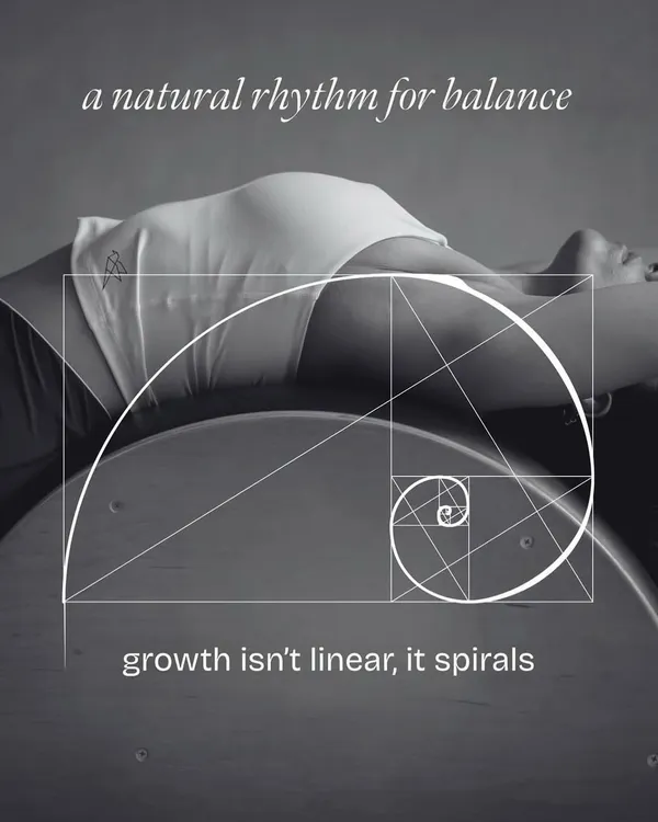 Your growth journey isn't a straight line; it's a spiral. This image, featuring the golden ratio, illustrates that progress involves ups and downs. My coaching helps you navigate these cycles and understand that every step, even a step back, is part of your growth.