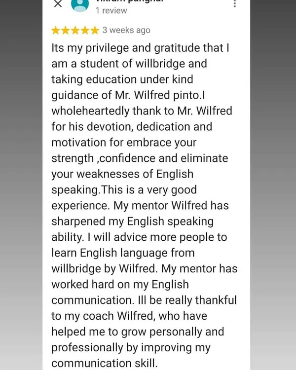 A heartfelt review from a student who felt my personal dedication helped them embrace their strengths and overcome their weaknesses in English speaking.