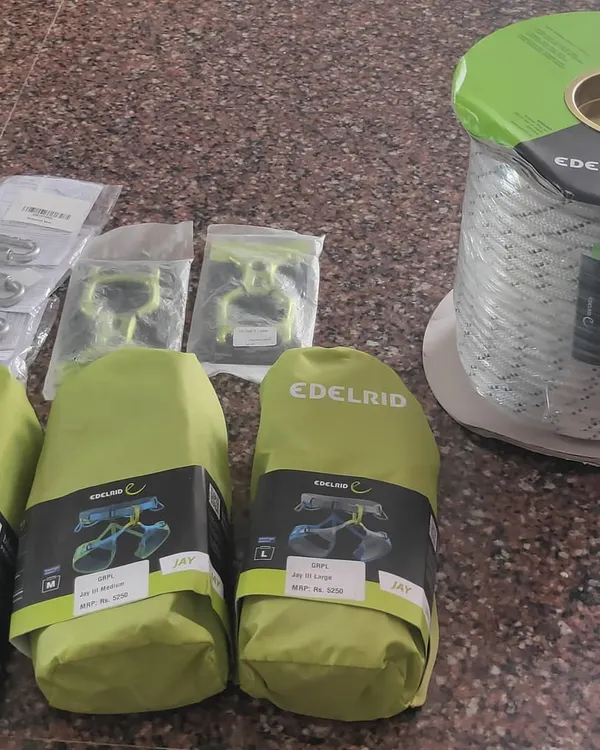 New toys to play with. We invest in high-quality German-engineered gear from Edelrid, including harnesses, ropes, and descenders, because safety is paramount.