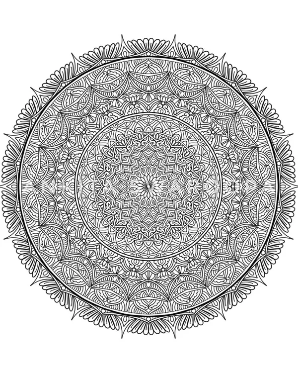A highly intricate, full-circle mandala drawn in black and white, showcasing the beauty and complexity of pure line work.