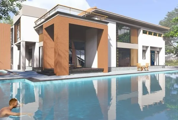 This modern bungalow exemplifies our philosophy of balanced design, featuring a striking facade, an integrated swimming pool, and a composition that feels both contemporary and timeless.