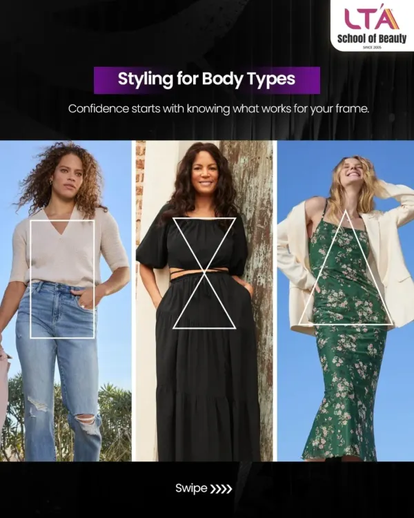 Confidence starts with knowing what works for your frame. A key part of our curriculum is teaching you to style for different body types, ensuring you can create flattering and empowering looks for any client.