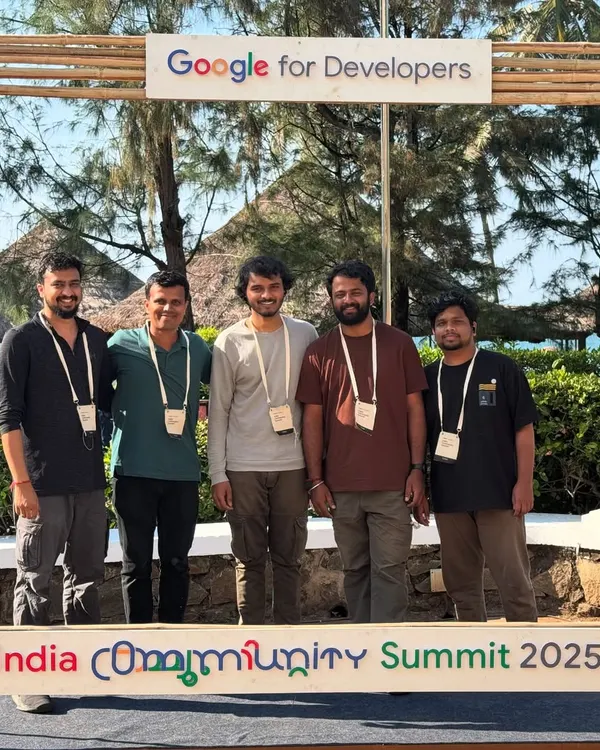 The team that builds together, stays together. Here we are at the Google for Developers India Community Summit. We're a group of people passionate about making and technology.