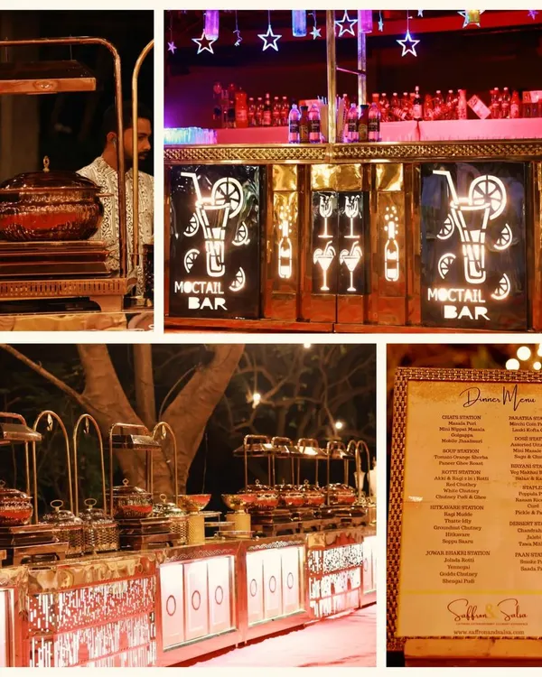 If ritz and luxury is your style, we have you covered. This collage shows our elegant mocktail bar and luxurious buffet setup, designed to create a premium dining atmosphere.