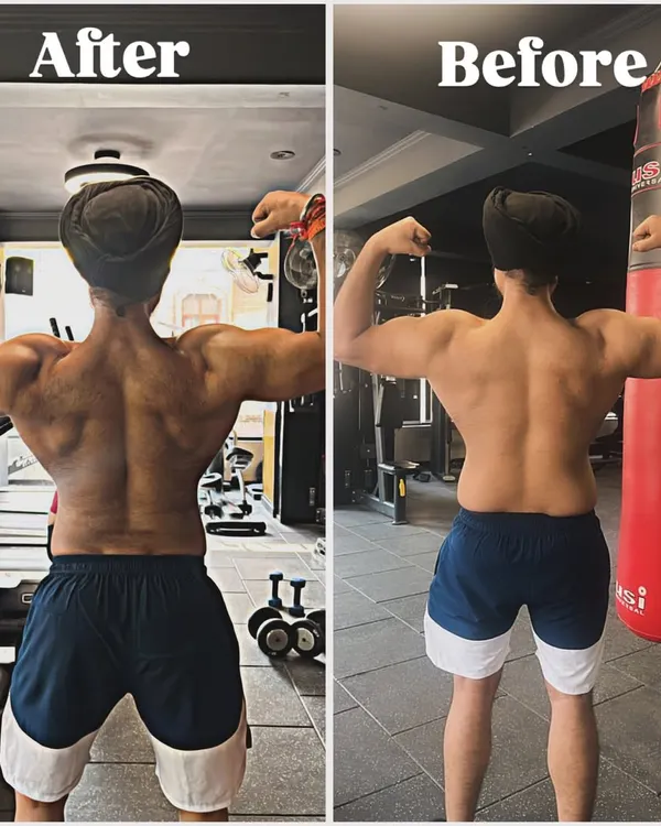 Before and after of my client Dev Singh's 60-day back transformation. We focused on building width and thickness, and the results speak for themselves.