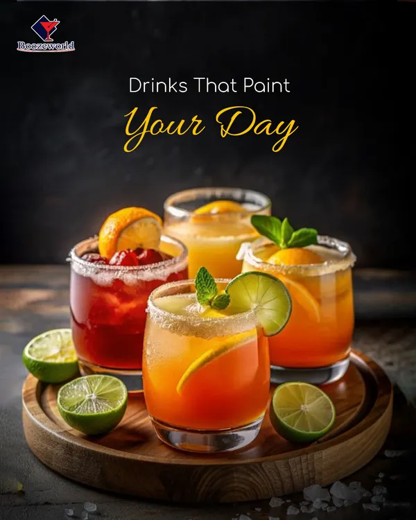 A vibrant assortment of our citrus-based cocktails, perfect for painting your day with flavor. We offer a variety of drinks, including red berry mixes and orange-lime refreshers, to suit every taste.