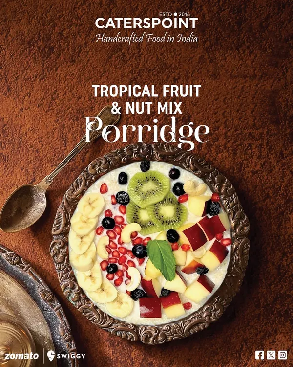 Make your Sunday sweeter with our Tropical Fruit and Nuts Porridge. This vibrant, wholesome bowl is packed with juicy mango, fresh banana, and crunchy nuts to fuel your day with natural energy.