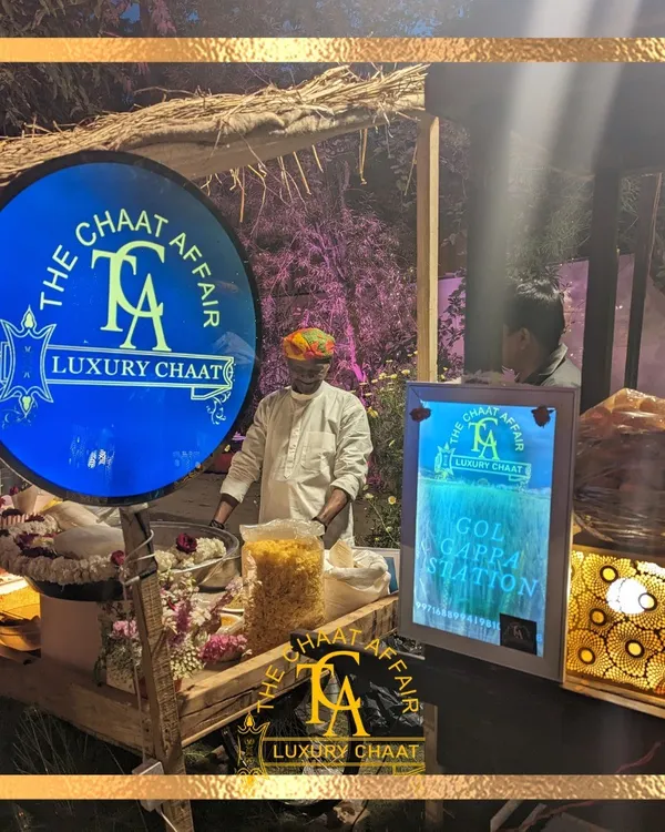 We designed and executed an authentic village theme for actress Swara Bhaskar's Mehandi function. This setup featured rustic food carts, traditional earthen pots, and our team in Rajasthani turbans to create a fully immersive experience, complemented by our signature illuminated branding.