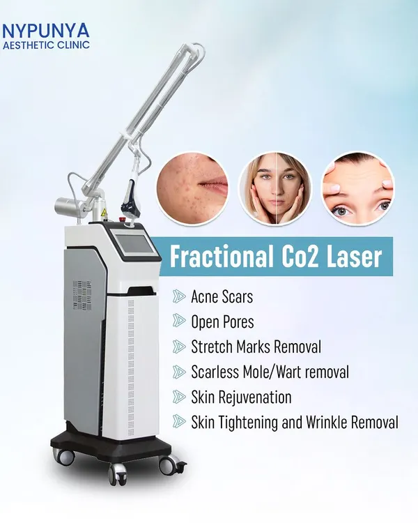 The Fractional CO2 laser is a powerful tool for skin rejuvenation. It effectively treats a wide range of concerns, including acne scars, open pores, stretch marks, wrinkles, and can even be used for scarless mole and wart removal.