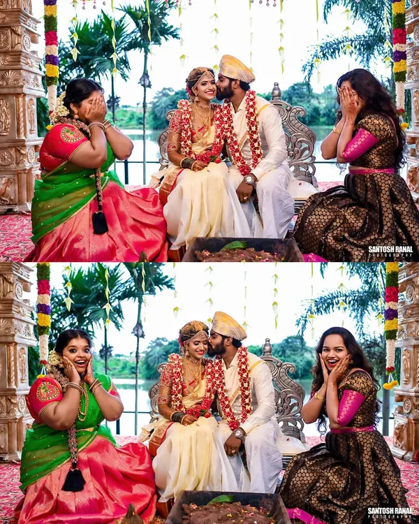 A fun, candid moment from a wedding ceremony. Capturing the spontaneous reactions of family and friends is what makes event photography so special and memorable.