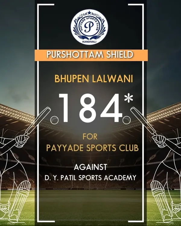 A massive innings from Bhupen Lalwani, who scored an unbeaten 184 runs for our club against D.Y. Patil Sports Academy in the Purshottam Shield.