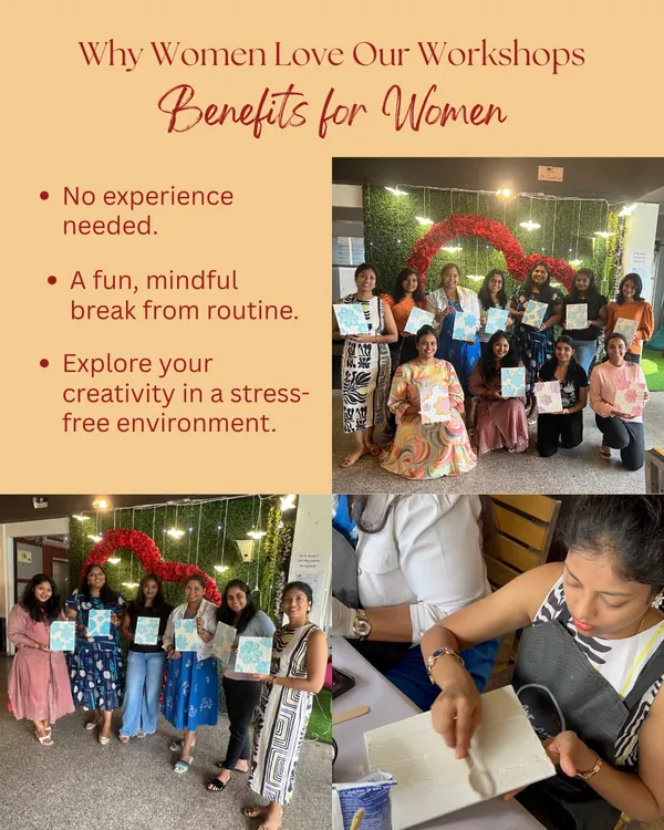 Our workshops for women are designed as a mindful break from the routine. No experience is needed to explore your creativity in a fun, supportive, and stress-free environment.