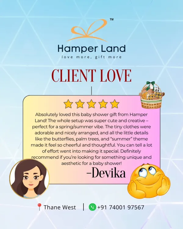 Thank you, Devika, for this lovely review of a baby shower gift! I'm so glad you loved the cute and creative setup. It was a joy to put in the effort to make it special and thoughtful.