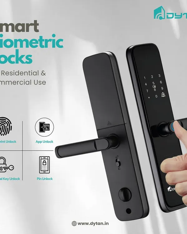 This infographic breaks down the four primary ways to access your home with our smart biometric locks: fingerprint, app unlock, PIN code, and a mechanical key for backup. It's versatile security for both homes and offices.
