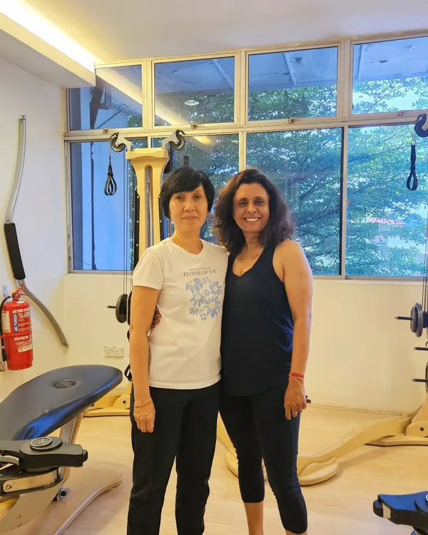 With my Master Trainer, Victoria. I am always learning more to get better in Gyrotonics. I'm so grateful for her guidance and the depth of knowledge she shares.